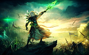 man holding sword illustration, fantasy art, warrior, Heroes of Might and Magic, video games