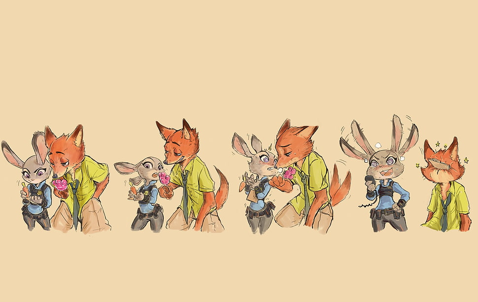 orange fox illustration, Zootopia, Judy Hopps, Nick Wilde, sketches HD wallpaper