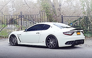 white coupe, car, white cars, vehicle, Maserati