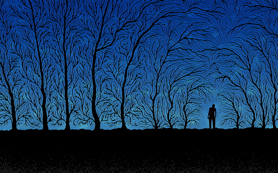 person standing between trees painting HD wallpaper