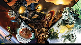 game poster, Shadowrun, cyberpunk, wolf, raven