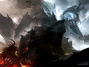 Guildwars 2 illustration, Guild Wars 2, fire, ice, Kekai Kotoki HD wallpaper