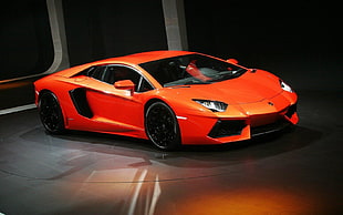 orange Lamborghini Aventador coupe, car, Lamborghini, Lamborghini Aventador