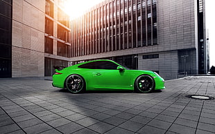 green coupe, car, Porsche, Porsche 911 Carrera 4S, Porsche 911 HD wallpaper