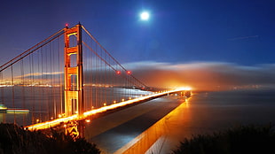 Golden Gate bridge, Golden Gate Bridge, night, long exposure, clouds HD wallpaper