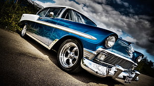 blue coupe, car