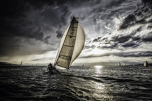 white sailing boat, sea, water, sports, sailing