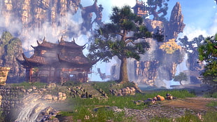 brown house and tree, PC gaming, Blade & Soul HD wallpaper