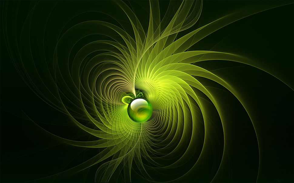 green spiral 3D graphic poster HD wallpaper