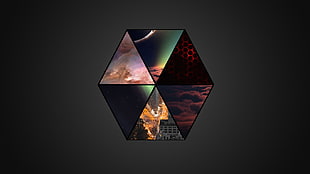 hexagonal clouds graphic wallpaper, hexagon, cityscape, triangle, clouds