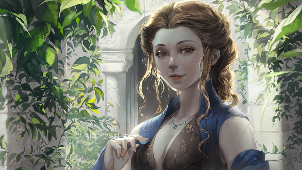female anime character wearing blue top wallpaper, Game of Thrones, A Song of Ice and Fire, artwork, Margaery Tyrell HD wallpaper