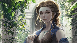 female anime character wearing blue top wallpaper, Game of Thrones, A Song of Ice and Fire, artwork, Margaery Tyrell