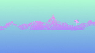 tropical island minimalist digital wallpaper, neon, mountains