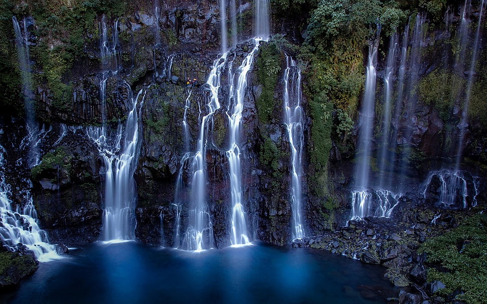 timelapse photography of waterfalls, nature, waterfall, tropical, landscape HD wallpaper