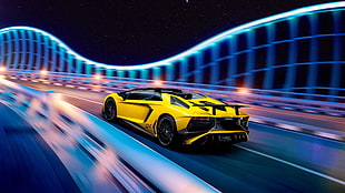 yellow sport coupe digital wallpaper, car, vehicle, Lamborghini Aventador