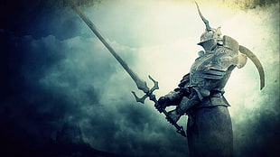 knight holding sword artwork, Demon's Souls, video games, knight, sword