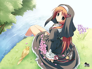 female anime character wearing nun's dress