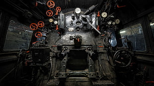 vintage gray train control panel, train, steam locomotive, photography, vehicle interiors HD wallpaper