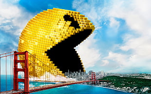 Pac-Man on Golden Gate Bridge edited photo HD wallpaper