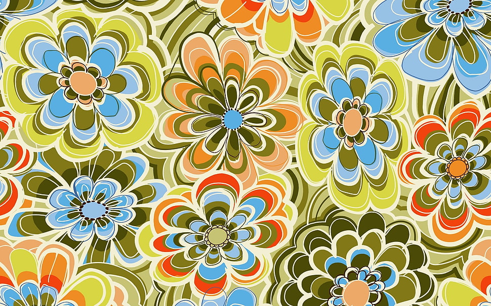 green and multicolored flower wallpaper HD wallpaper