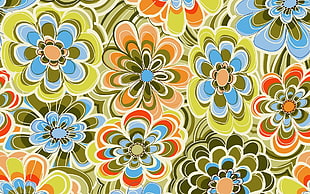 green and multicolored flower wallpaper