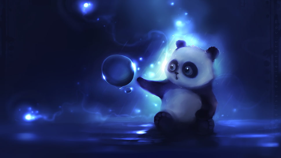 Panda sitting beside bubbles digital wallpaper HD wallpaper
