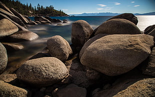 several brown rocks, landscape, rock, nature, Lake Tahoe HD wallpaper