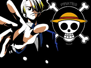 black and white skull illustration, One Piece, anime, Sanji