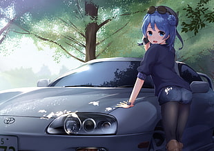 girl anime character standing near car wallpaper HD wallpaper