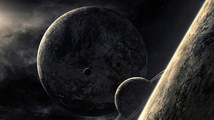 several planets wallpaper, space, planet, space art