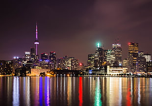 panoramic photography of city skyline at night HD wallpaper