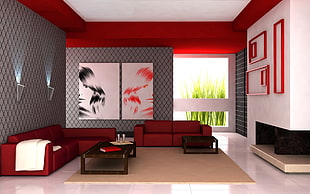 red living room furniture set HD wallpaper