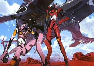 anime character screenshot, Neon Genesis Evangelion, Evangelion:3.0, EVA Unit 02, EVA Unit 08 HD wallpaper