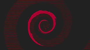 red coil graphic wallpaper, Debian, Linux, minimalism, material minimal