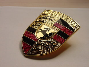 gold-colored Porsche emblem, Porsche