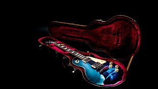 blue electric guitar, electric guitar, Les paul HD wallpaper