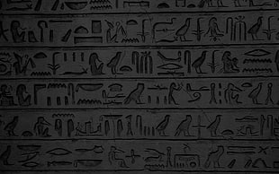 gray carving artwork, symbols, archeology, Egypt, writing