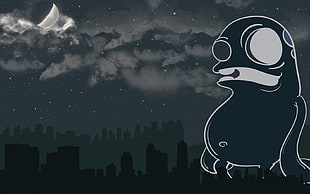 black alien illustration, night, drawing