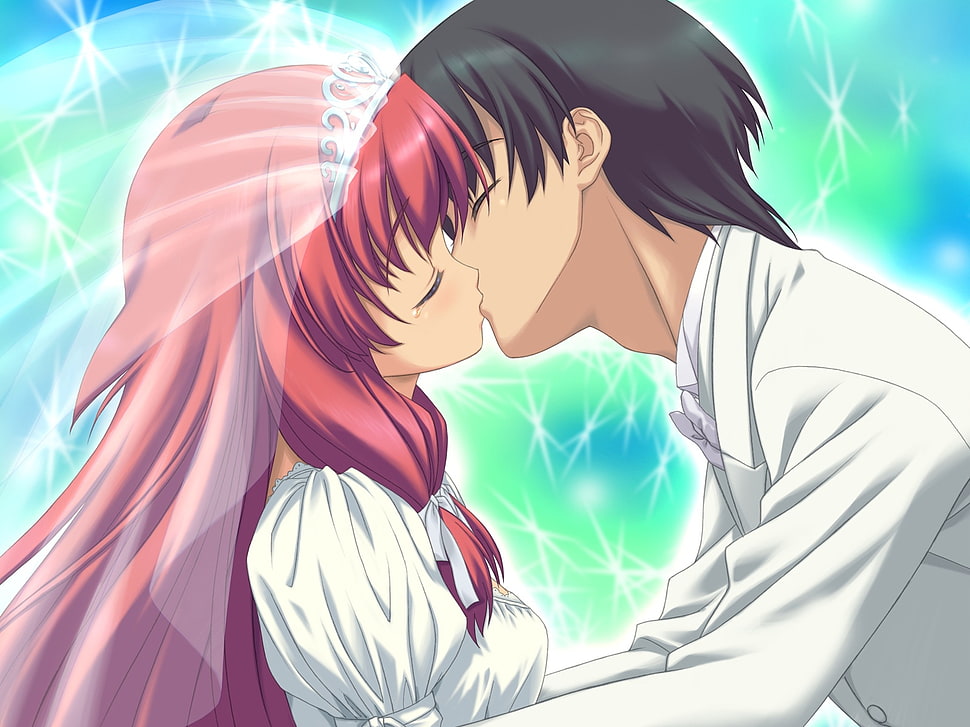 Couple anime character kissing artwork HD wallpaper  Wallpaper Flare