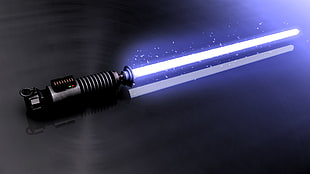 white lightsaber with black handle, Star Wars, lightsaber, science fiction, blue