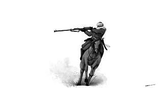 rifle man riding horse art, soldier, gun, horse