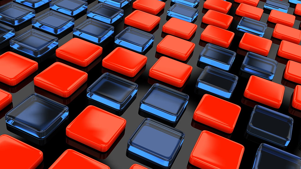 red and blue box case lot, abstract, digital art HD wallpaper