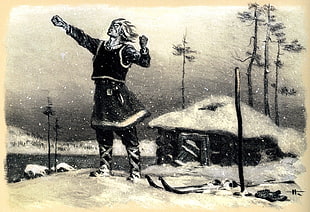 man standing on snow painting, painting, Vikings, fantasy art, old HD wallpaper