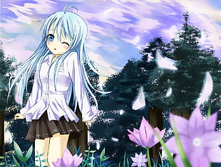 blue hair girl anime character HD wallpaper