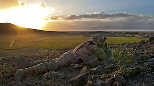 solider crawling on grass field, military, soldier, Afghanistan, War in Afghanistan