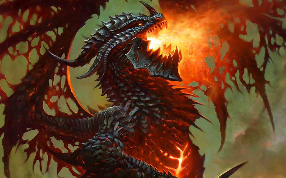 orange and black dragon painting, whispers of the old gods, Hearthstone HD wallpaper