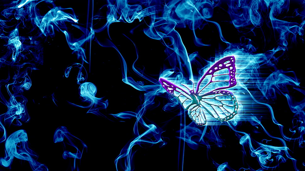 purple and white butterfly digital wallpaper, smoke, butterfly, artwork, abstract HD wallpaper