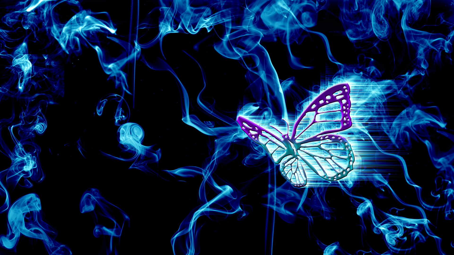 purple and white butterfly digital wallpaper, smoke, butterfly, artwork, abstract