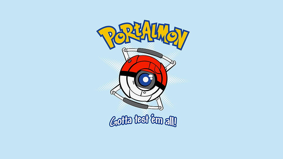 blue background with text overlay, Pokémon, Portal (game), crossover HD wallpaper