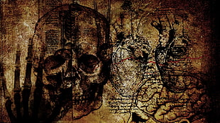 skull and human heart poster, grunge, skull